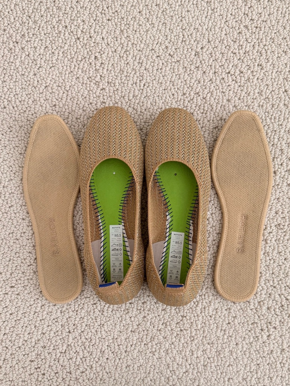 Rothy’s Tan & Metallic Gold Ballet Flats - Picture 9 of 14